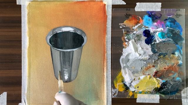 How to draw and paint a steel Glass _ Acrylic painting _ Reflective surface of Metal Tumbler смотреть онлайн