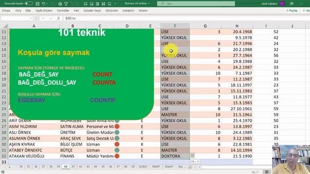 Excelde Koşula Göre Saymak / Count