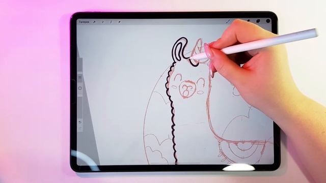 Как нарисовать ламу единорога пошагово. Бесплатный урок рисования на планшете в Procreate смотреть онлайн