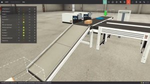 Factory IO Трехсегментный ленточный конвейер с сортировкой продукции по высоте.