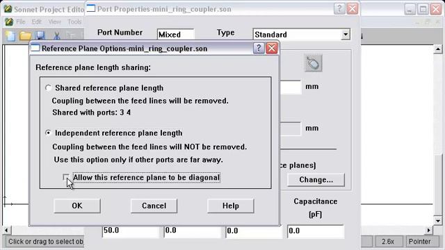 Diagonal Ports and Reference Planes (Older version of Sonnet)