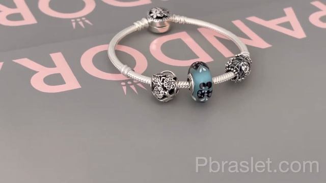 Комплект Браслет Пандора цветочная застёжка,шарм Замок, Мурано голубая бабочка,шарм ажурный цветок смотреть онлайн