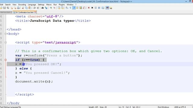 JavaScript Tutorial 30 - Alert boxes and confirmation boxes