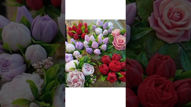Мини букеты из мыла к 8 марта | розы, тюльпаны и пионы