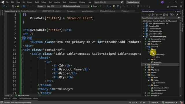 CRUD Operations Using Modal Popup in ASP.NET Core MVC | CRUD Application with ASP.NET Core - Read