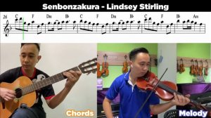 How to play Senbonzakura by Lindsey Stirling - Violin & Guitar Duet with Sheet Music