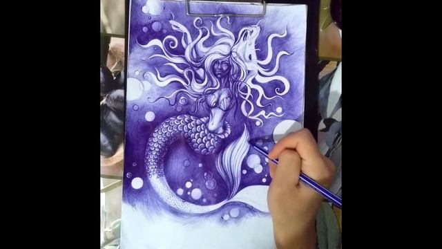 Русалочка. Рисунок ручкой. Mermaid. Pen drawing