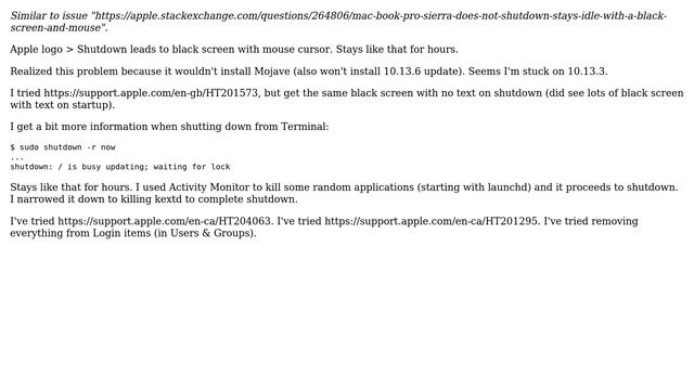 Apple: Mac on High Sierra won't shutdown cleanly: black screen with mouse (2 Solutions!!) смотреть онлайн