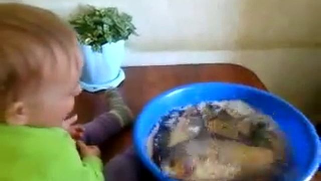 Ребенок смеется от живой рыбы :) смотреть онлайн