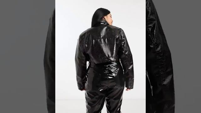 Croc shiny vinyl jacket and pants in black