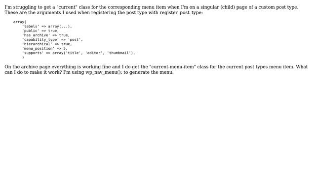 Wordpress: "Current" class on a singular page menu item with custom post types? смотреть онлайн