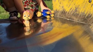 Щенячий патруль играет на детской площадке. Гонщик и Скай.