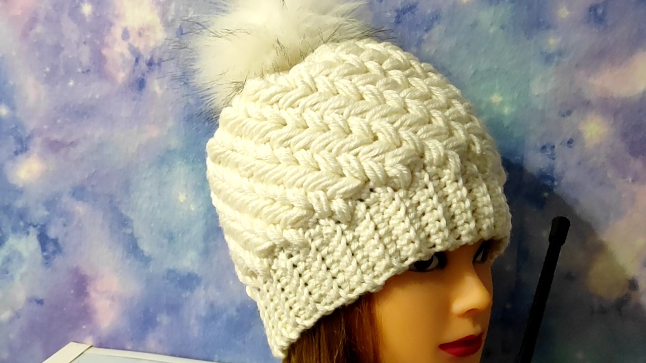 Зимняя, тёплая шапка ,,ПЫШНЫЕ СТОЛБИКИ,, крючком. Подробное видео. смотреть онлайн