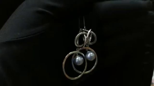 Серьги кольца из серебра с жемчужинами Swarovski
