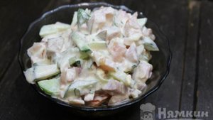 Салат с бужениной, огурцами, яйцами и майонезом