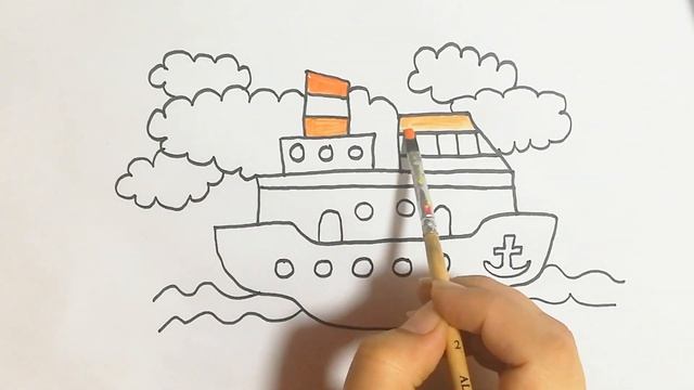 Ship Drawing, Painting and Coloring for Kids | Let's Draw, Paint Together