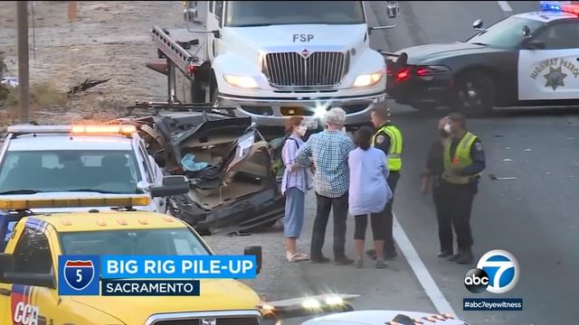 Big rig plows through several cars in deadly pile-up on 5 Freeway in NorCal I ABC7 смотреть онлайн