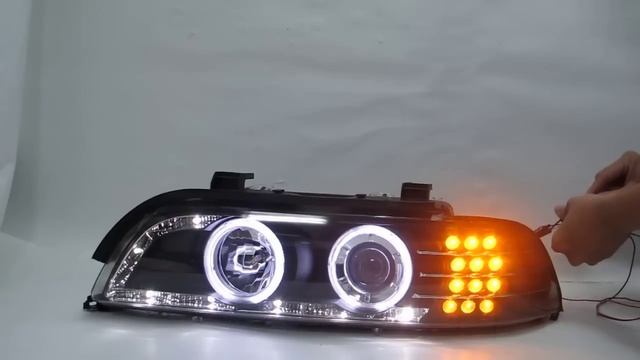 E39 1995-2003 CCFL Projector LED R8 HEADLIGHT w/Amber Black for BMW