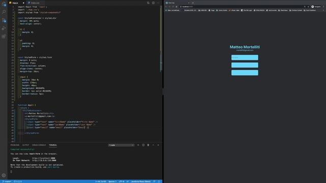 React useState Practice for Beginners - Create a live form with React using Styled Components.