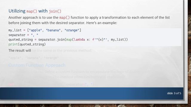 Converting a Python List to a String with Separator and Quotes смотреть онлайн