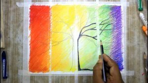 How TO Draw Scenery OF Flower Tree With Oil Pastel Color[speed painting]