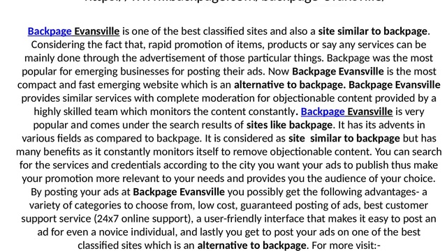 Backpage Evansville is the most compact and fast emerging website which is ...