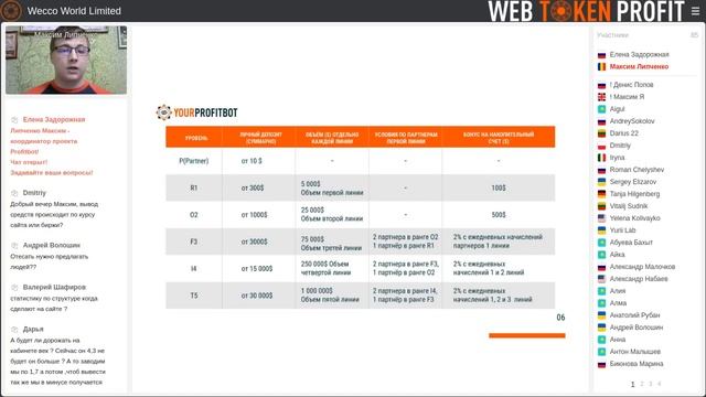 Маркетинг проекта Profitbot от компании WECCO World Limited. Максим Липченко, 04 05 2021