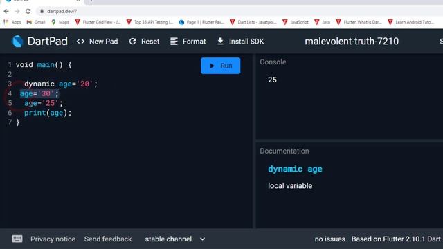 Dart Tutorial Part 10,dart dynamic, dart const, final