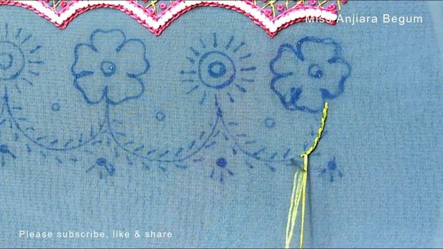 Easy hand embroidery design, Artistic border line embroidery, Border line tutorial,हाथ का काम, শাড়ী