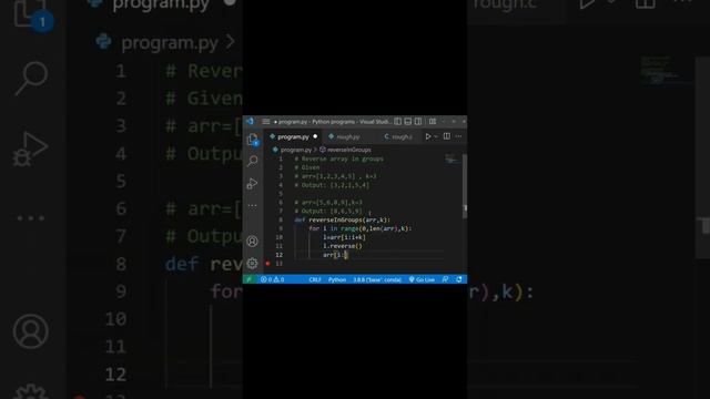 Reverse array in groups in #python