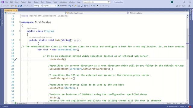 Part#5  -  ASP DOT NET CORE TUTORIAL - PROGRAM CS FILE IN ASP DOT NET CORE APPLICATION