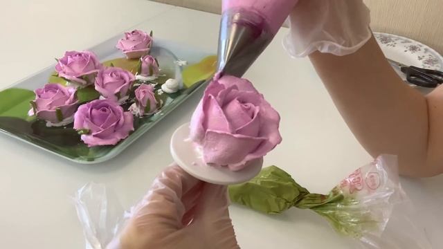 РОЗЫ чайные из БЕЛКОВОГО КРЕМА! Как украсить торт розами из БЗК! Cake Decorating Ideas!Красивый тор