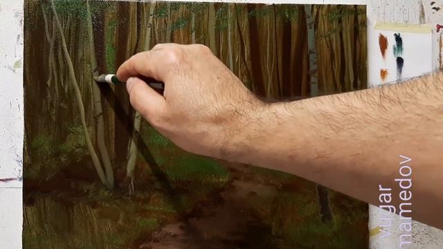 Рисуем тропинку в лесу / How to draw a forest. Мастер классы по живописи Вугара Мамедова