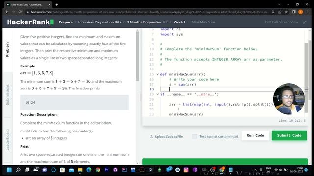 #2 Mini - Max hacker rank solution Using Python 3 | Interview Preparation Kit Hacker Rank