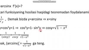 y=arcsinx funksiyadan hosila olish