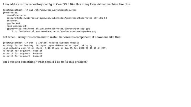 Failed loading custom repository config /etc/yum.repos.d/kubernetes.repo in CentOS 8 смотреть онлайн