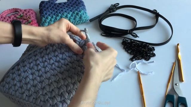 Как вязать ручки на сумке из трикотажной пряжи. Вязаные ручки для сумки. смотреть онлайн