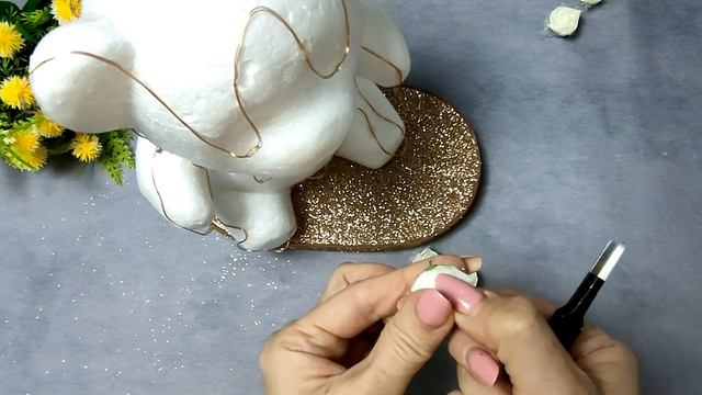 Светильник ночник  Медведь из пенопласта обклееный розами \Master diy