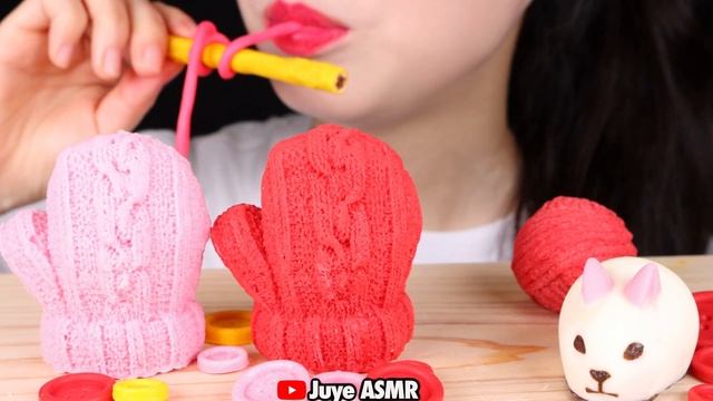 ASMR EDIBLE WOOL, EDIBLE WOOLEN GLOVES, BUTTON, RABBIT, SNOWMAN, MUKBANG, 먹방 REAL EATING SOUNDS