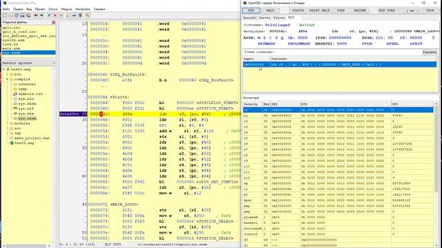 STM32 Assembler Editor: Отладчик с точками останова смотреть онлайн