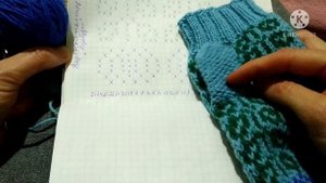 МК варежки на двух спицах жаккардом "Незабудки"