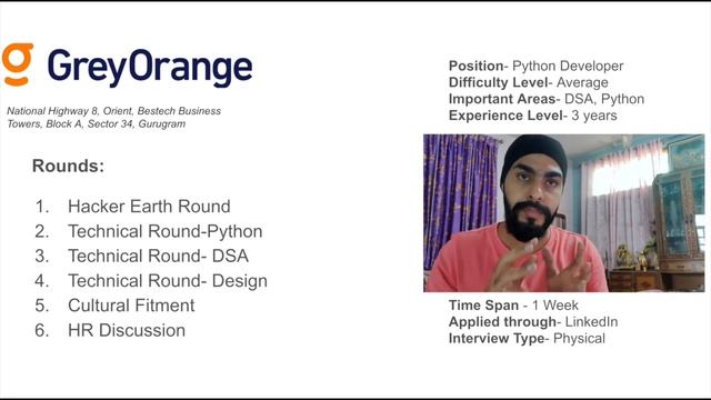 Grey Orange Interview Experience | Python Developer | Software Engineer | SDE-II