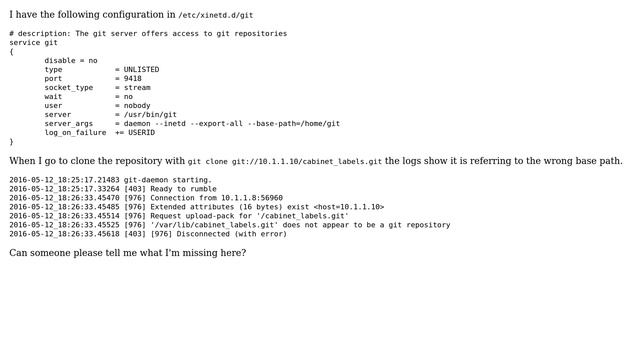 Unix & Linux: Git Daemon not using specified base-path смотреть онлайн