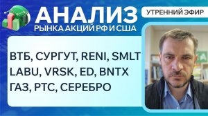 Анализ рынка акций РФ и США/ ВТБ, СУРГУТ, RENI, SMLT/ LABU, VRSK, ED, BNTX/ ГАЗ, РТС, СЕРЕБРО