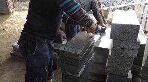 granite street paving stones bevelling process, Фацетирование гранитных камней