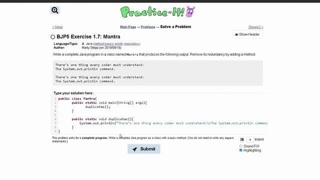Java Practice-it Introduction to Java Programming | Exercise 1.7 Mantra смотреть онлайн