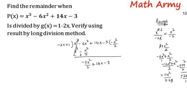 Find the remainder when P(x) = x^3-6x^2+14x-3 is divided by g(x) =1-2x using long division method. смотреть онлайн