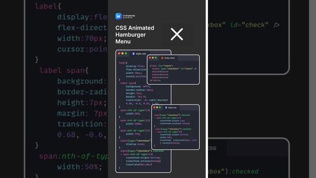 CSS Animated Hamburger ? Menu #csstricks #htmlcss #coding #html #css