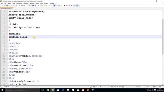 Table Styling in CSS || Empty Cell Property in CSS ||Width || Height || Vetical align || CSS Lec #3
