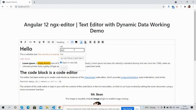 Angular 12 Ngx-editor | Text Editor with Dynamic Data Working Demo